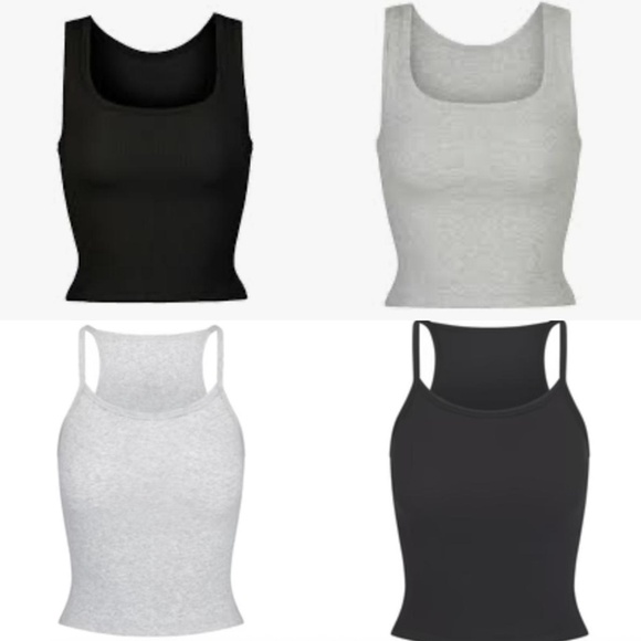 SET OF FOUR Skims Cotton Rib Camisole Crop and Cotton Rib Tank Crop Sz XXS NWOT - Picture 1 of 2